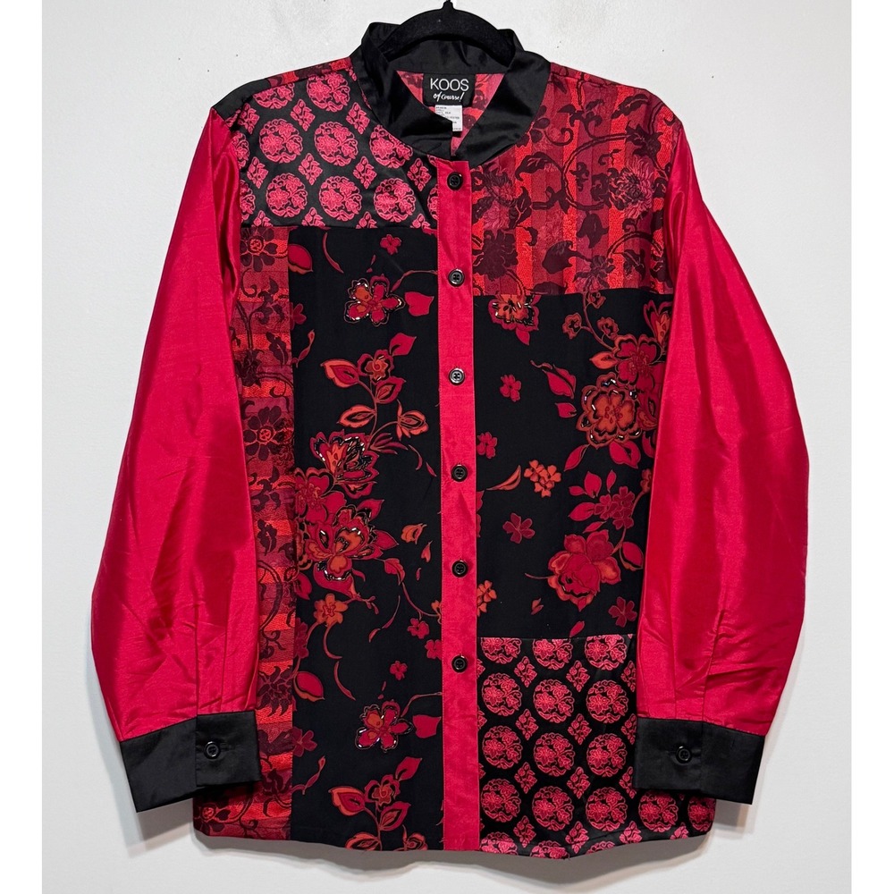 Vtg Koos of Course! Eclectic Patchwork Silk Blouse Large Boho Artwear Statement‎